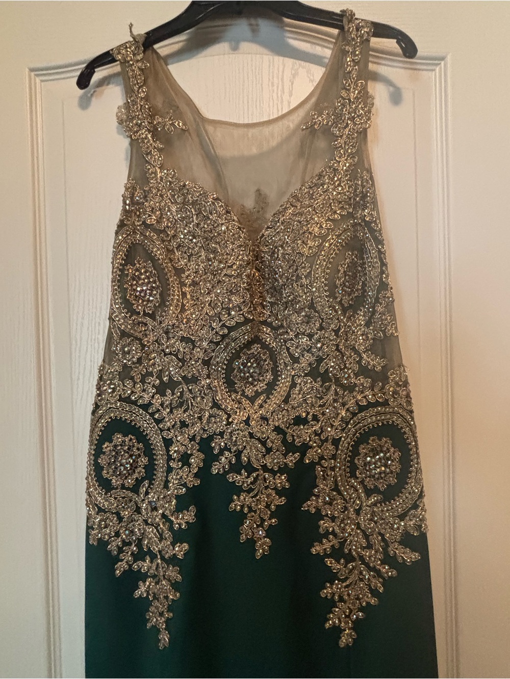 Clarisse Dark Green Evening Gown with Gold Embellishment